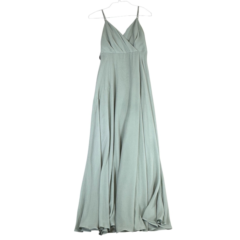 Birdy Grey Sage Green V-Neck Spaghetti Strap Maxi Bridesmaid Dress Medium